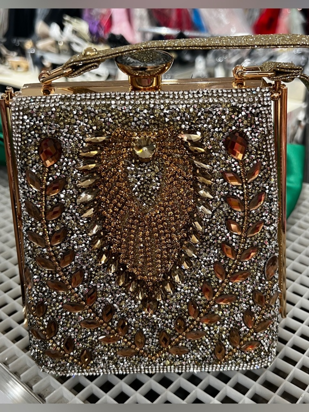 Embellished Gold Crystal Evening Clutch - Women Bags
